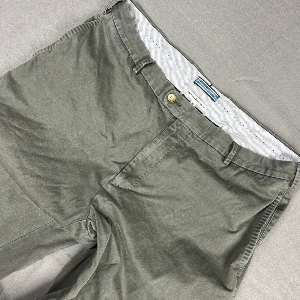 Peter Millar Chino Pants Flat Front Twill Mens 38x32 Olive Green MS15B84